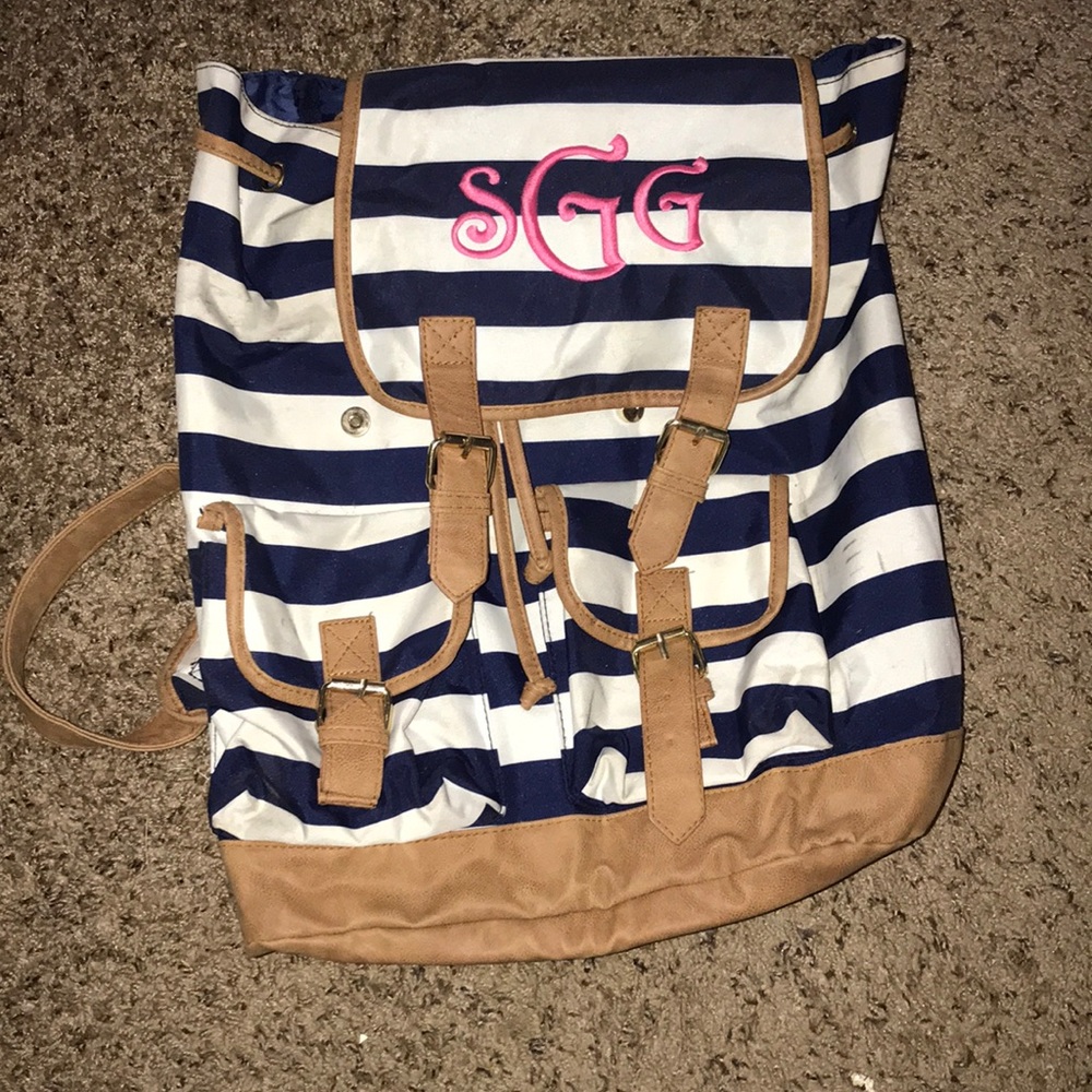 monogrammed striped backpack